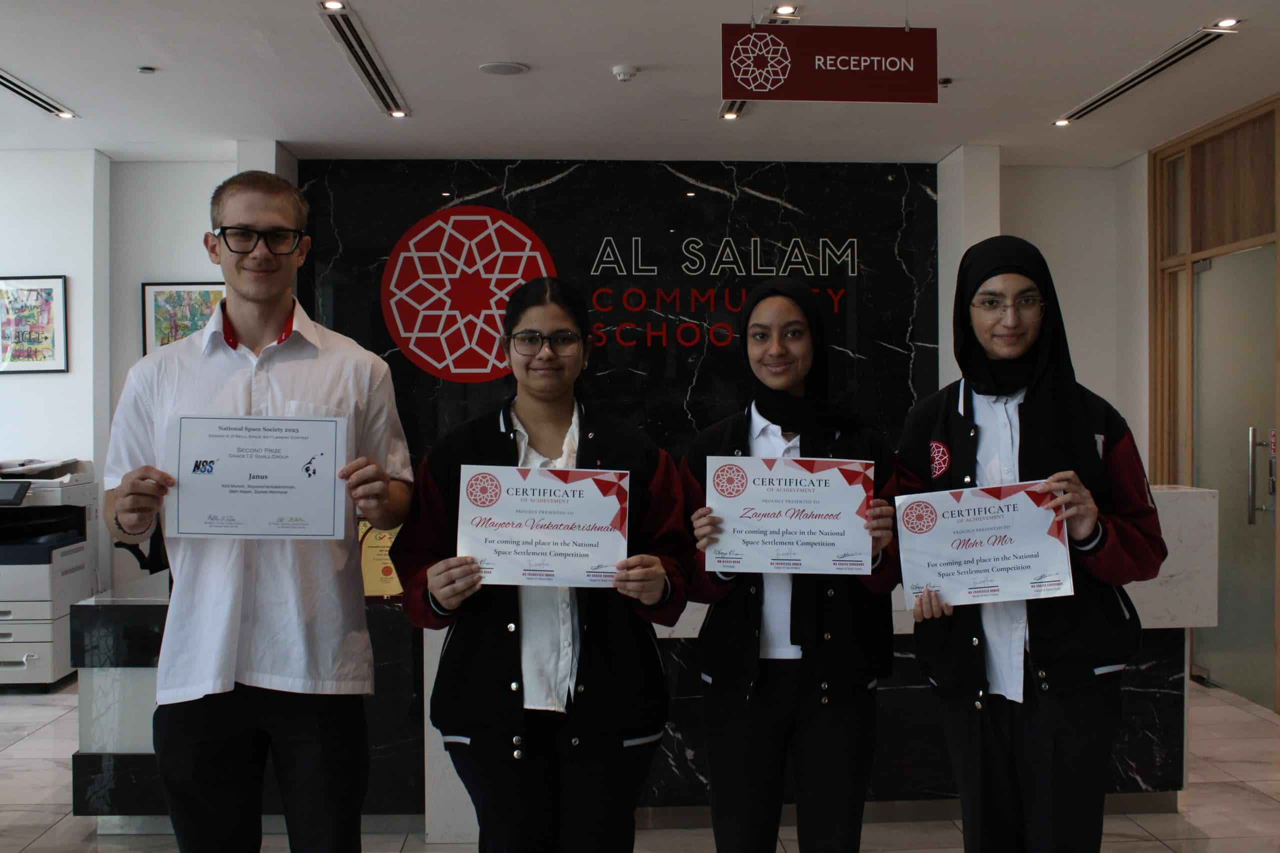 Al Salam Community School Secondary School students won 2nd Place in NSS National Space Settlement Competition