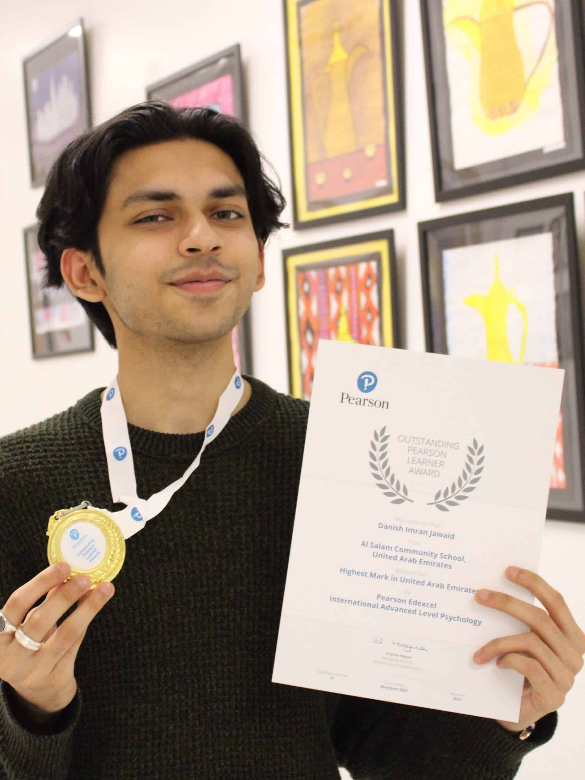 Danish Imran from Al Salam Community School (ASCS) has achieved the highest mark in the UAE for the Pearson Edexcel International Advanced Level Psychology.